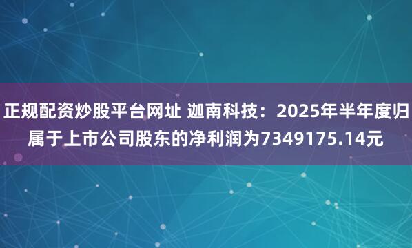 正规配资炒股平台网址 迦南科技：2025年半年度归属于上市公司股东的净利润为7349175.14元