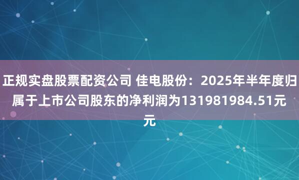 正规实盘股票配资公司 佳电股份：2025年半年度归属于上市公司股东的净利润为131981984.51元